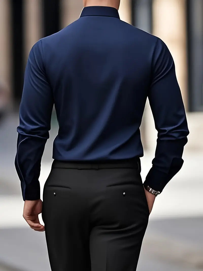 Chemise à manches longues coupe slim pour homme avec col structuré