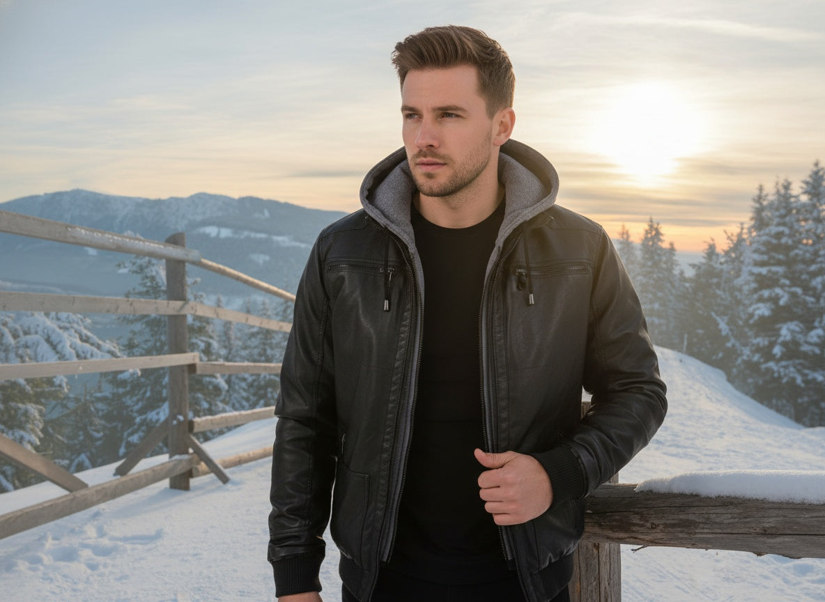 Veste en cuir authentique pour homme, coupe ajustée au design classique et raffiné