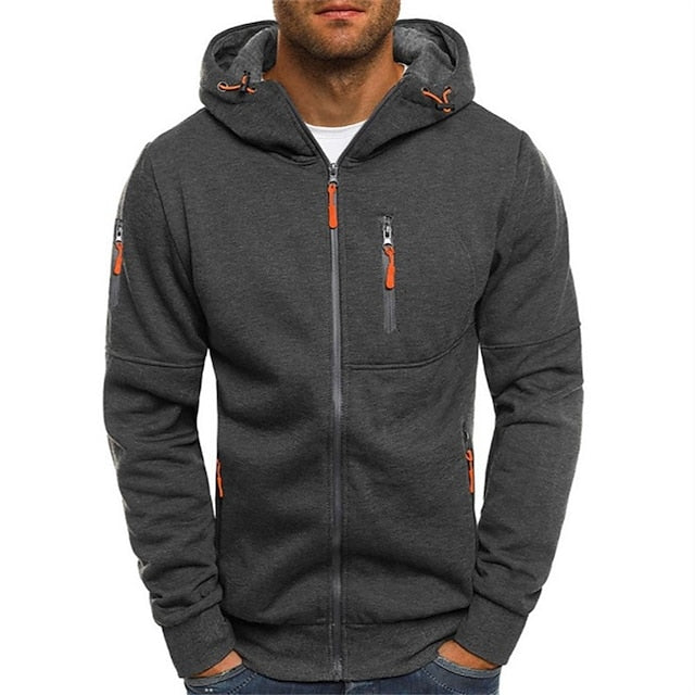 Veste à capuche zippée pour homme à coupe décontractée avec capuche réglable