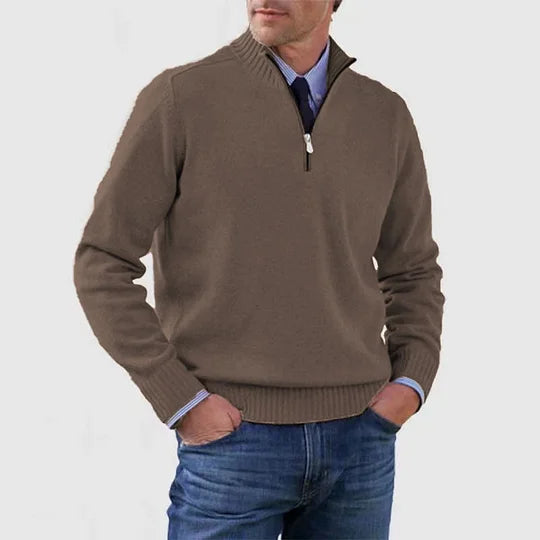 Pull à mi-zip en tricot pour homme, col structuré et coupe épurée