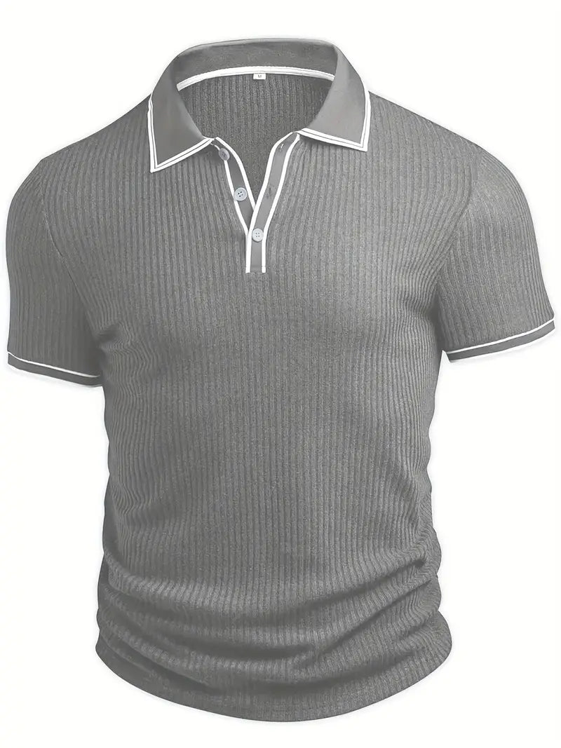 Polo côtelé pour homme à col contrasté blanc et fermeture à trois boutons
