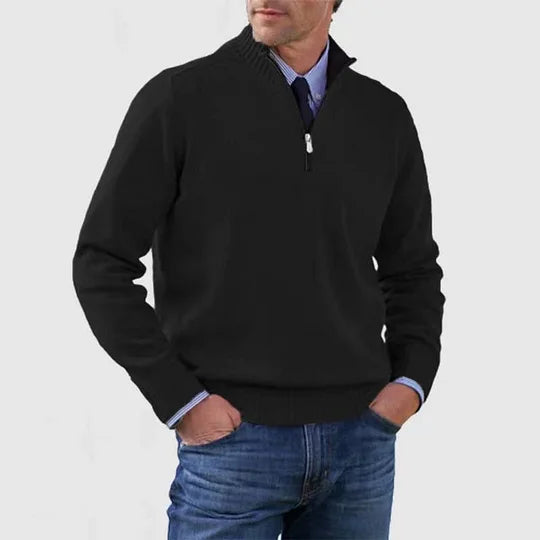 Pull à mi-zip en tricot pour homme, col structuré et coupe épurée