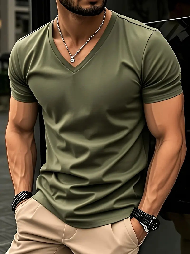 T-shirt à col en V pour homme à coupe près du corps, disponible en plusieurs coloris