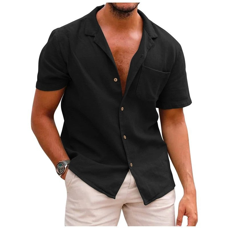 Chemise en coton et lin pour homme à coupe épurée, disponible en plusieurs coloris