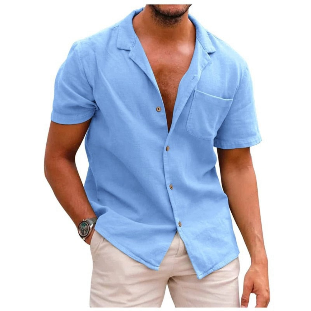 Chemise en coton et lin pour homme à coupe épurée, disponible en plusieurs coloris