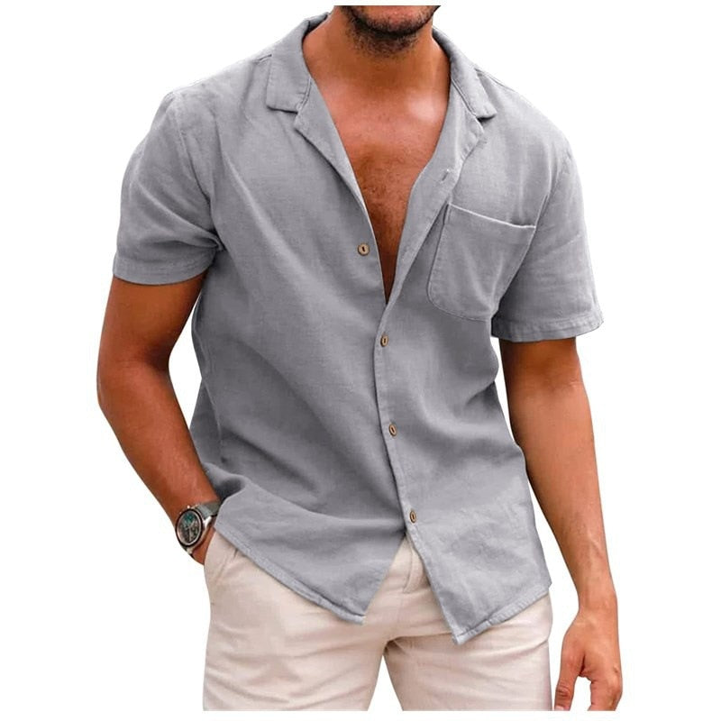 Chemise en coton et lin pour homme à coupe épurée, disponible en plusieurs coloris