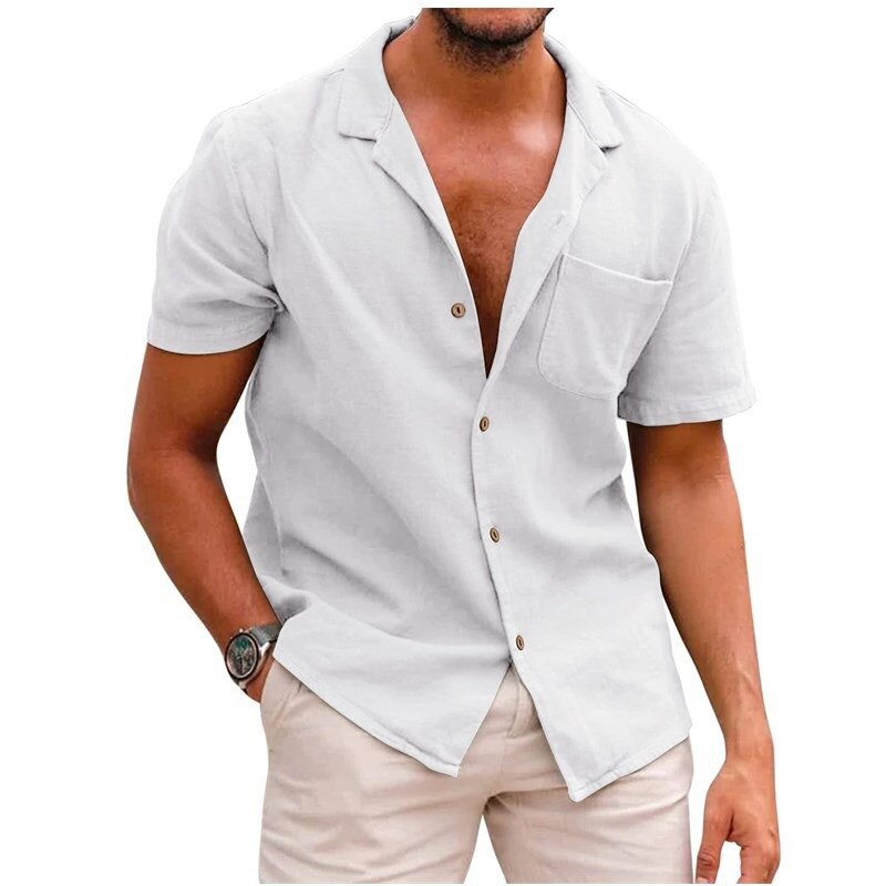 Chemise en coton et lin pour homme à coupe épurée, disponible en plusieurs coloris