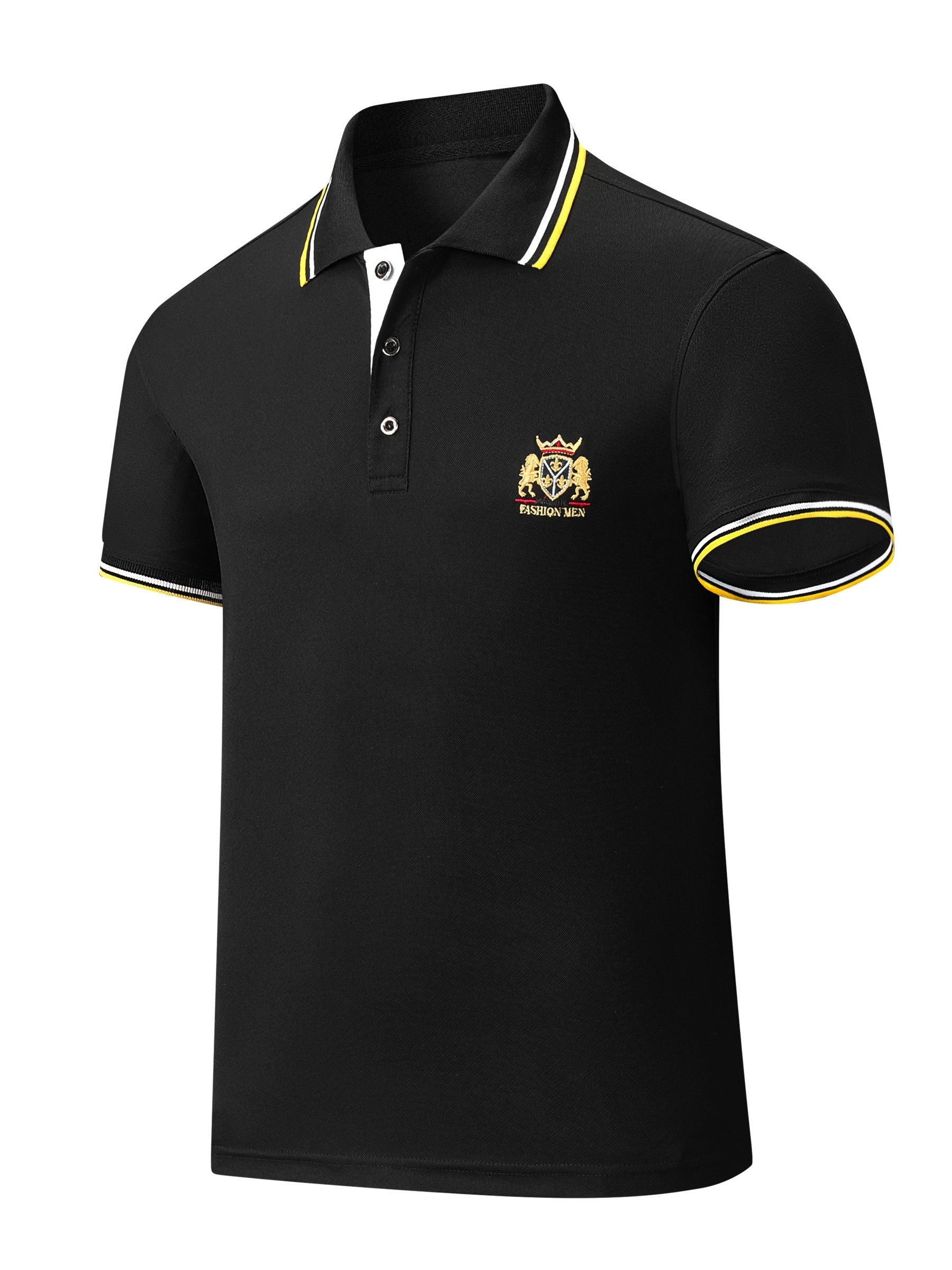 Chemise d'été brodée pour homme avec col à revers décontracté en couleur unie