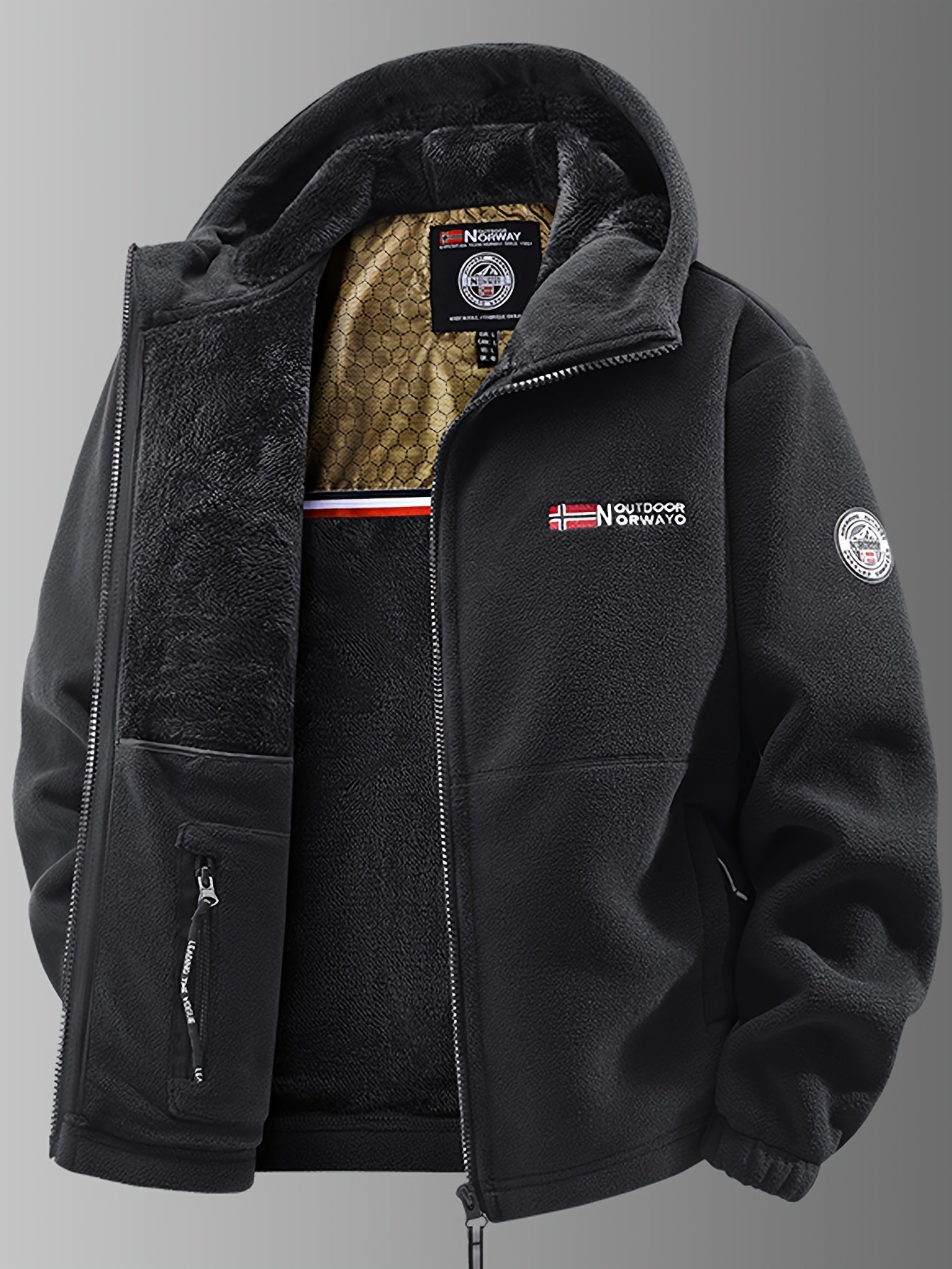 Veste thermique en polaire à capuche pour homme, avec fermeture éclair frontale
