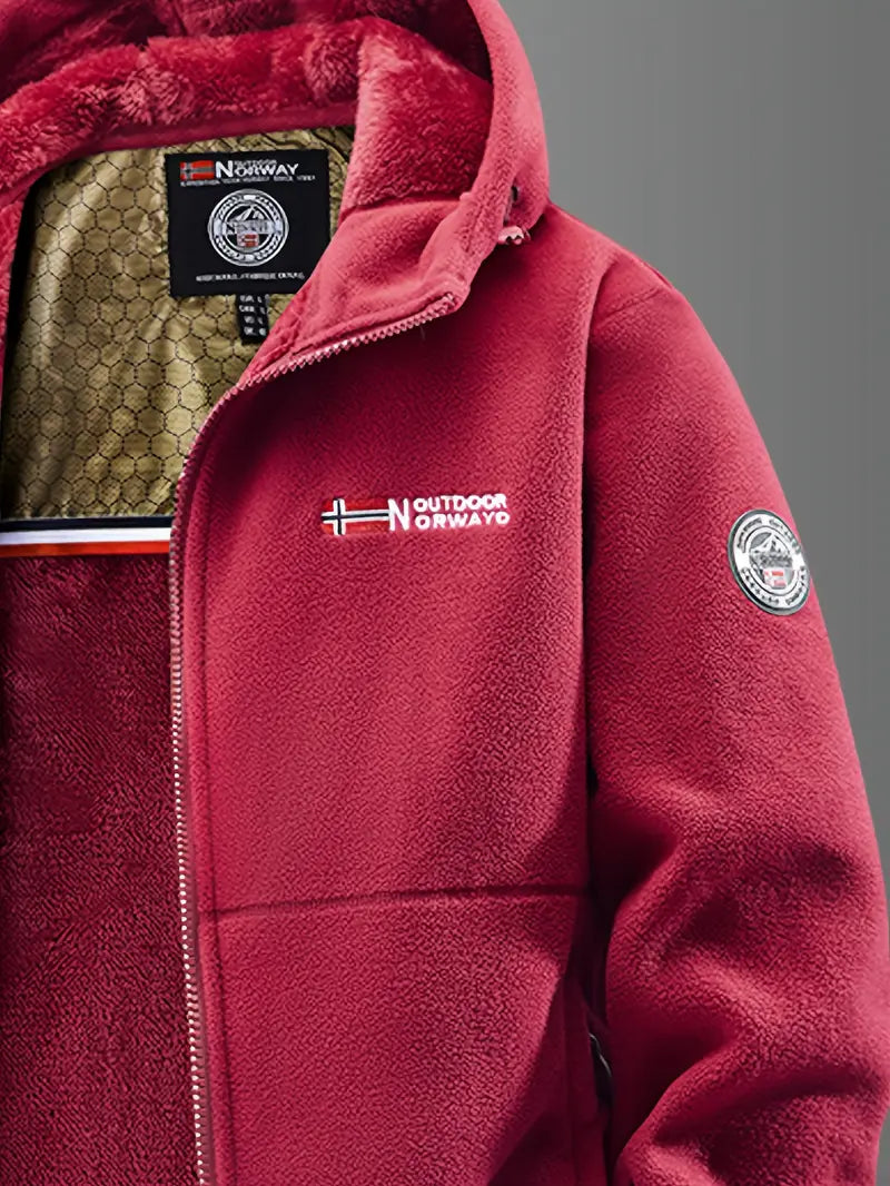 Veste thermique en polaire à capuche pour homme, avec fermeture éclair frontale