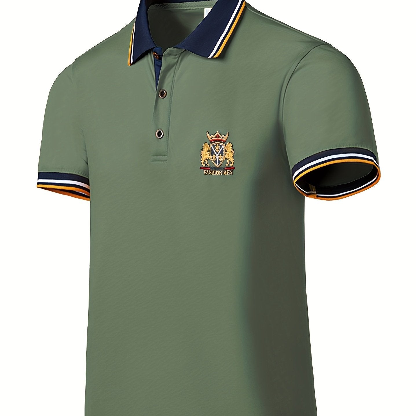 Chemise d'été brodée pour homme avec col à revers décontracté en couleur unie