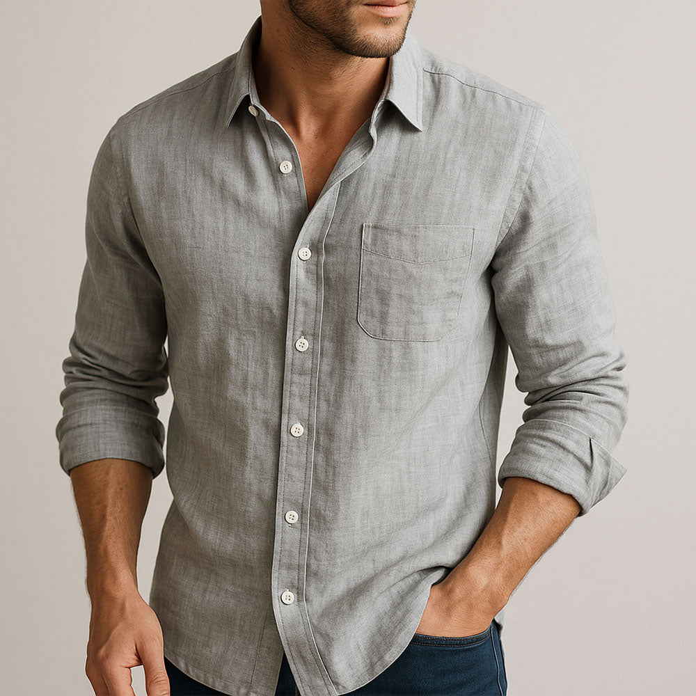 Chemise à boutons en lin et coton pour homme, coupe décontractée disponible en plusieurs couleurs