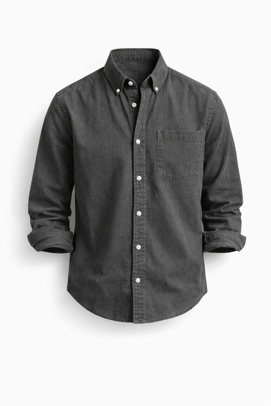 Chemise boutonnée pour homme à col classique, manches longues et poche poitrine