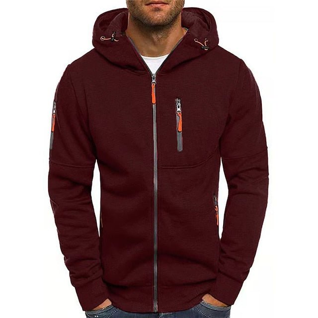 Veste à capuche zippée pour homme à coupe décontractée avec capuche réglable