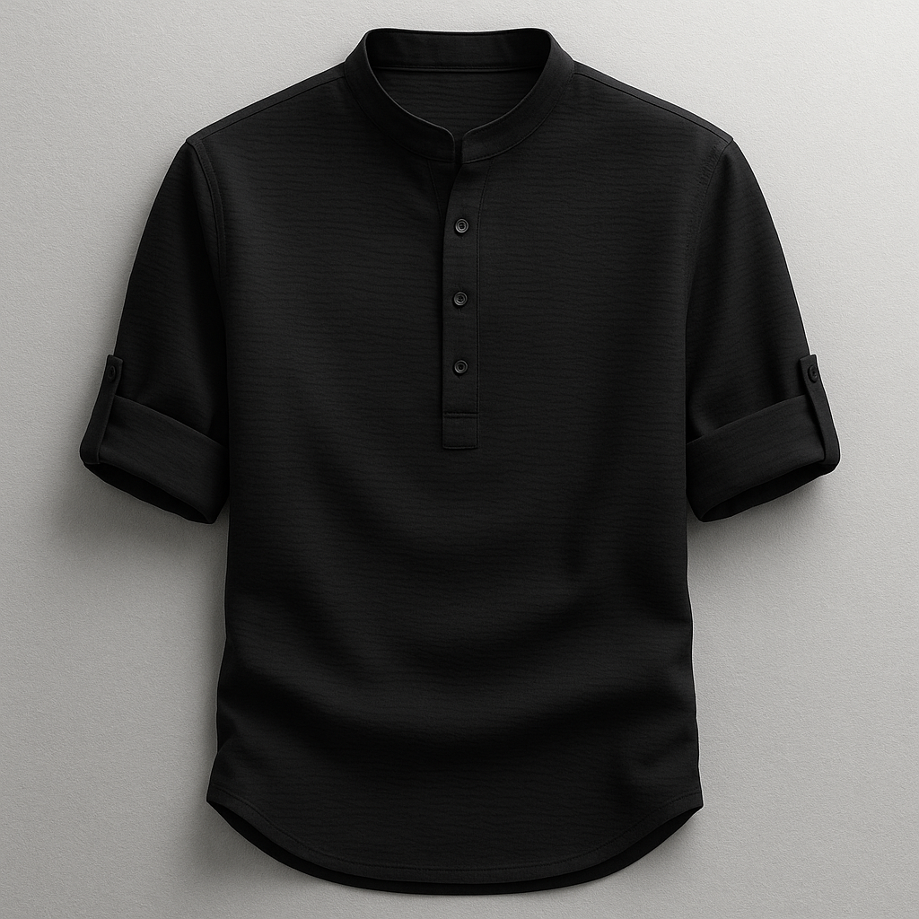 Chemise homme en coton et lin à coupe ajustée et ourlet courbé