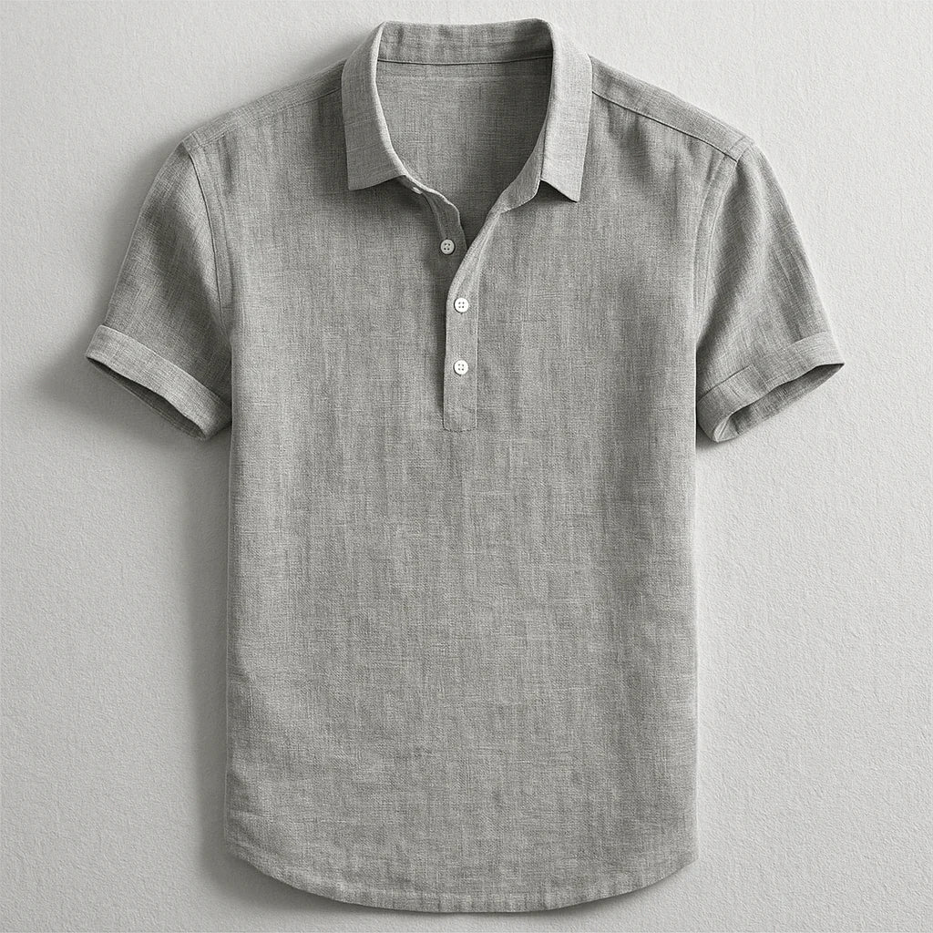 Polo en lin à manches courtes pour homme, disponible en bleu et gris