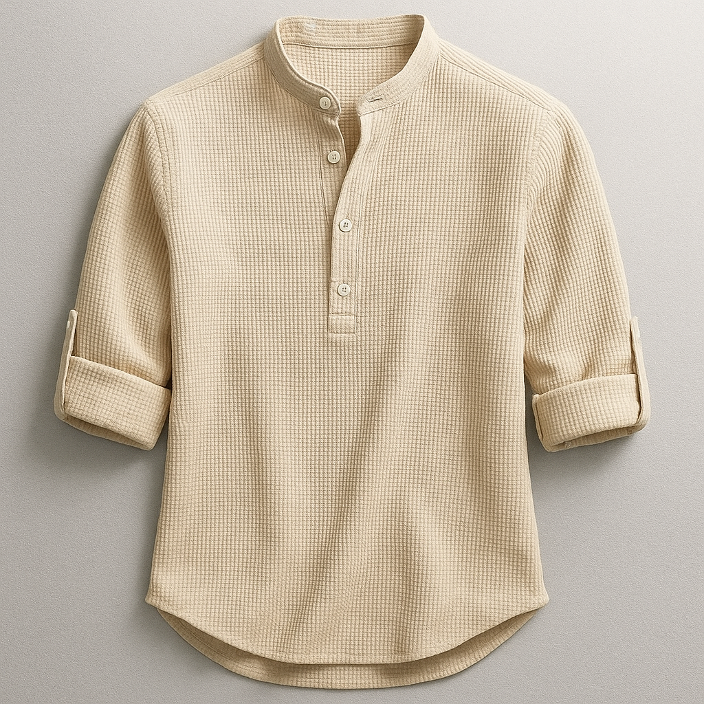 Chemise homme en coton et lin à coupe ajustée et ourlet courbé