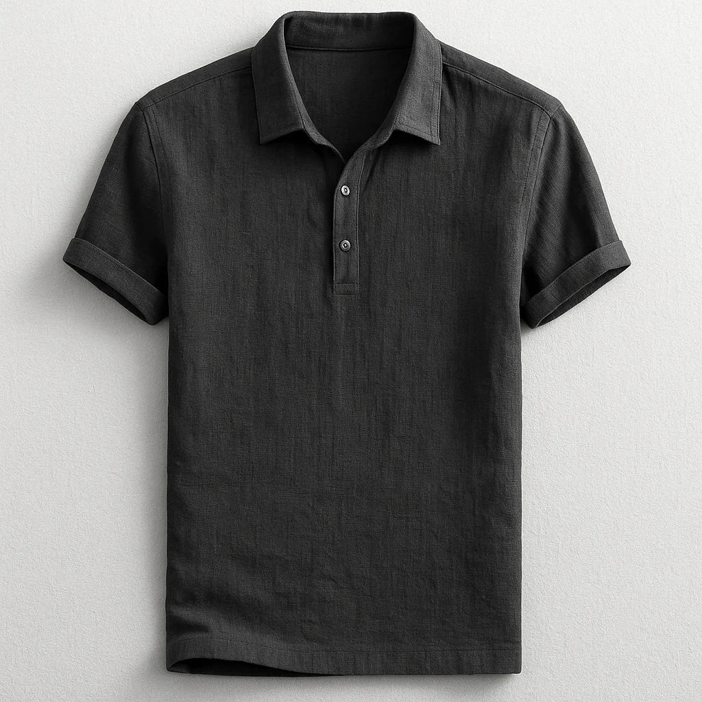 Polo en lin à manches courtes pour homme, disponible en bleu et gris