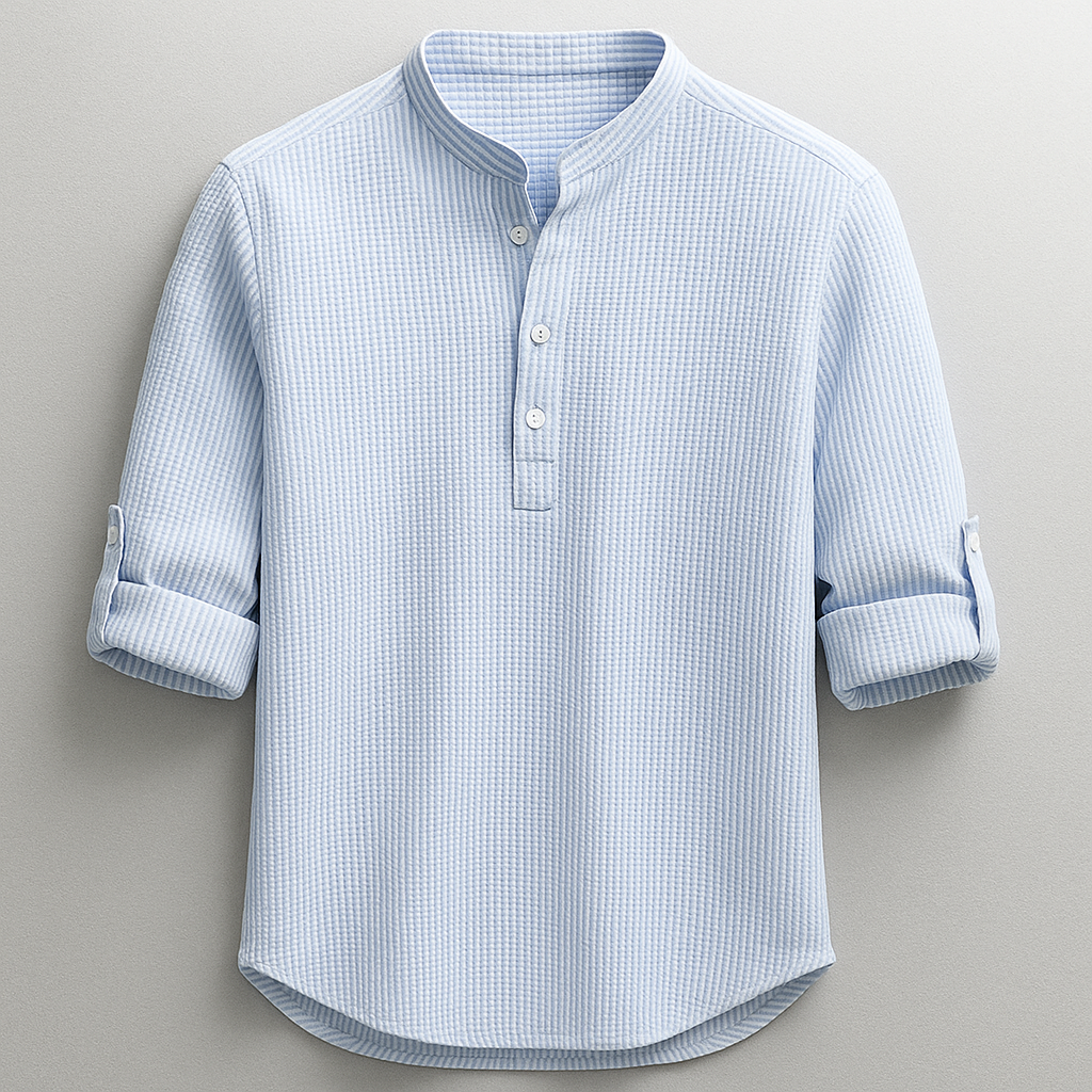 Chemise homme en coton et lin à coupe ajustée et ourlet courbé