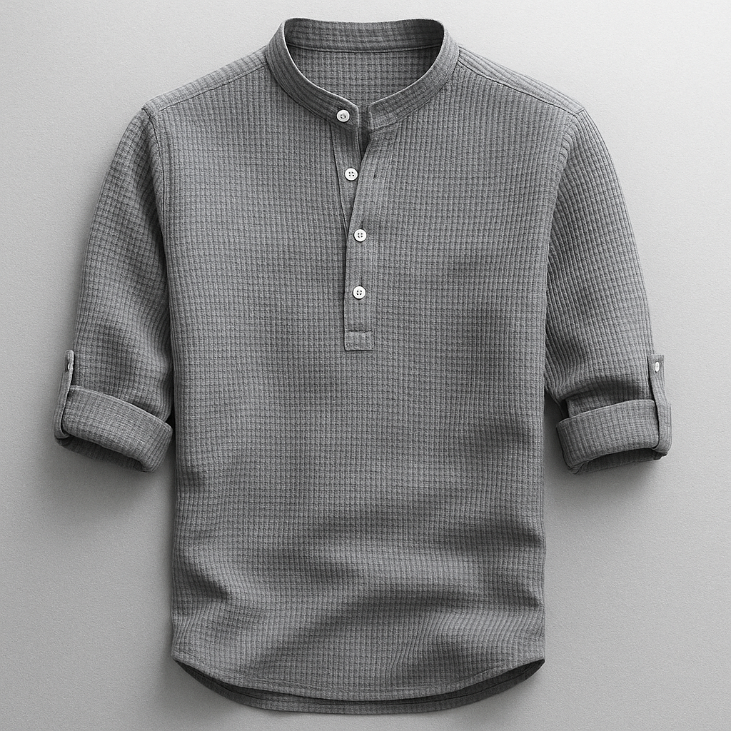 Chemise homme en coton et lin à coupe ajustée et ourlet courbé