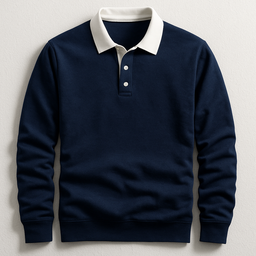 Polo en maille de coton pour homme avec col rétro contrasté, coupe structurée