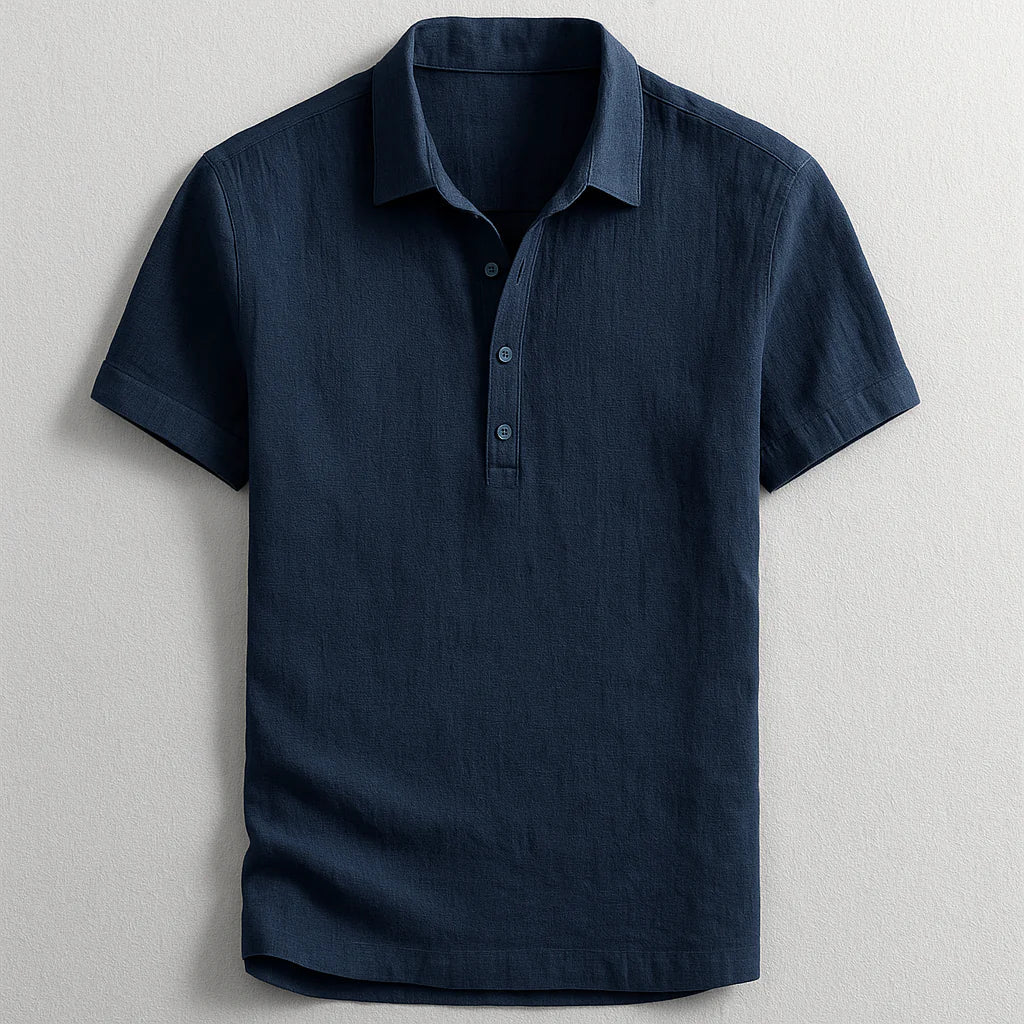 Polo en lin à manches courtes pour homme, disponible en bleu et gris