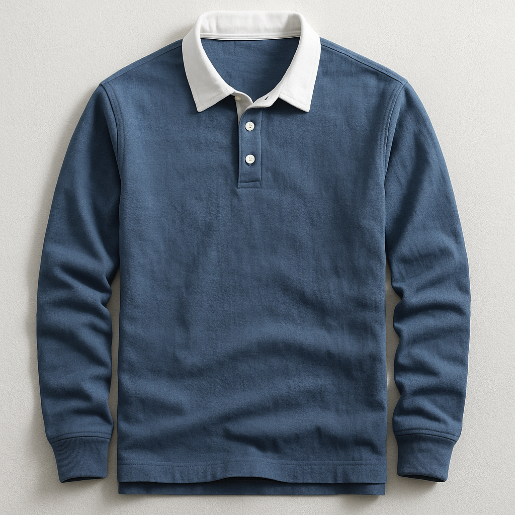 Polo en maille de coton pour homme avec col rétro contrasté, coupe structurée