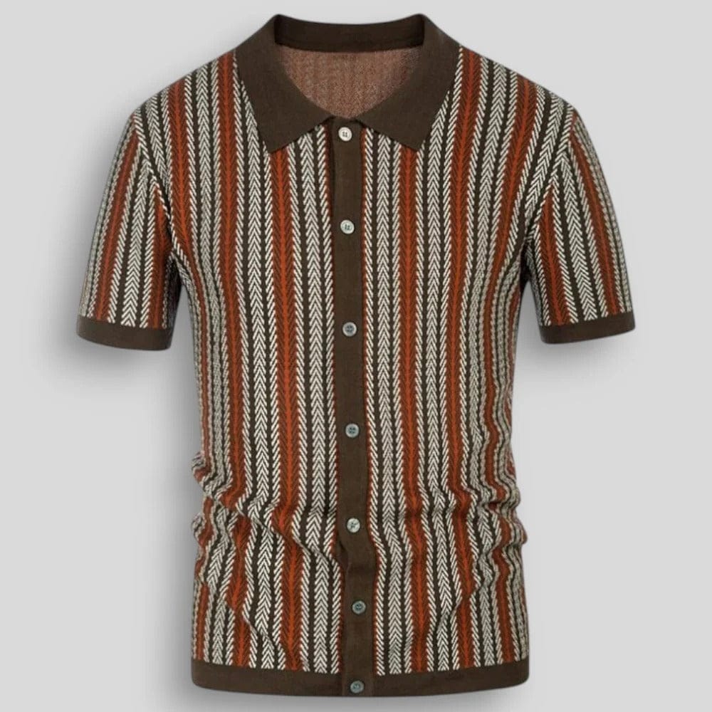 Polo homme en maille chevron avec col contrasté et fermeture à boutons