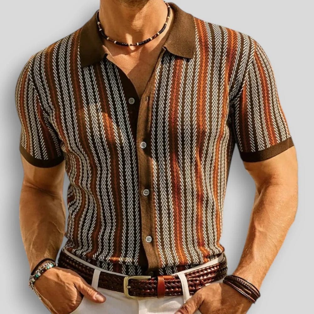Polo homme en maille chevron avec col contrasté et fermeture à boutons