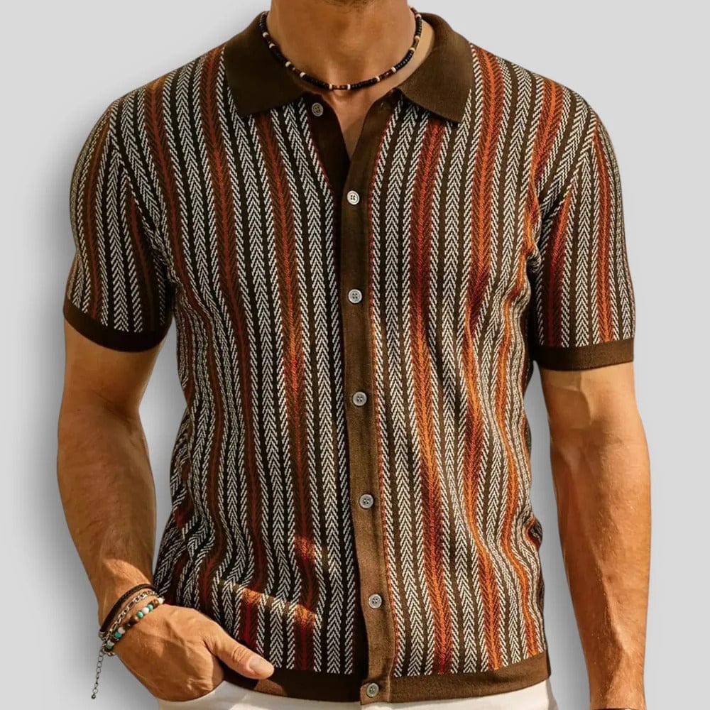 Polo homme en maille chevron avec col contrasté et fermeture à boutons