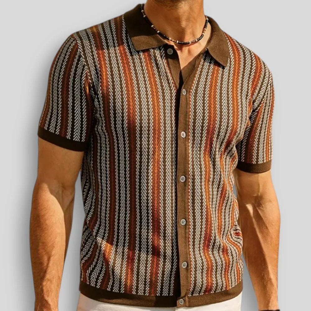 Polo homme en maille chevron avec col contrasté et fermeture à boutons