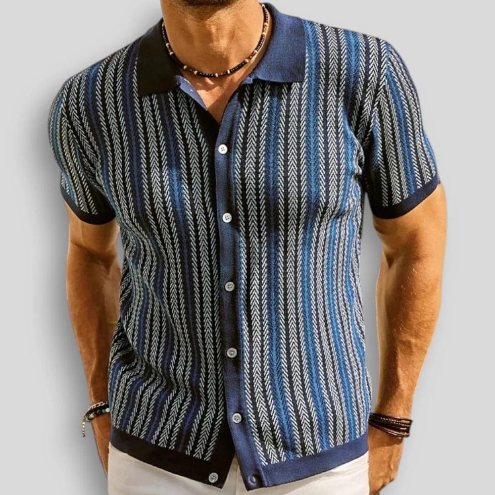 Polo homme en maille chevron avec col contrasté et fermeture à boutons