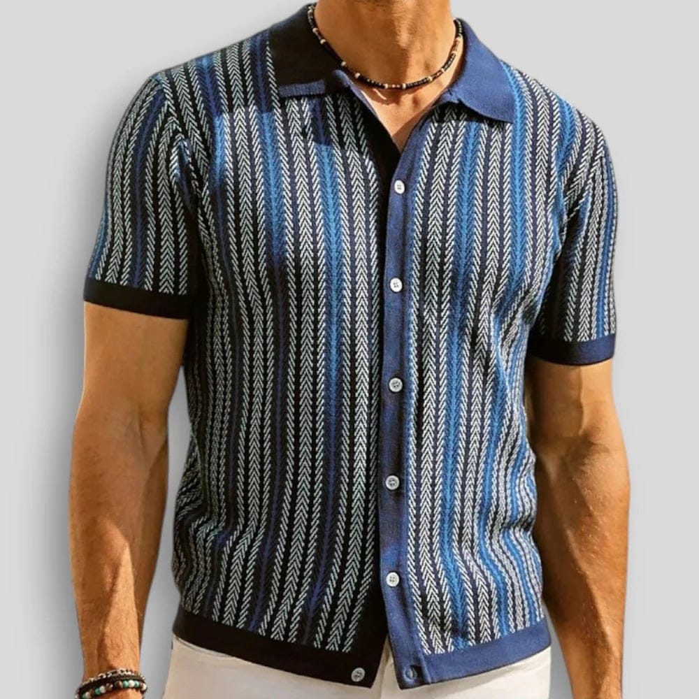 Polo homme en maille chevron avec col contrasté et fermeture à boutons