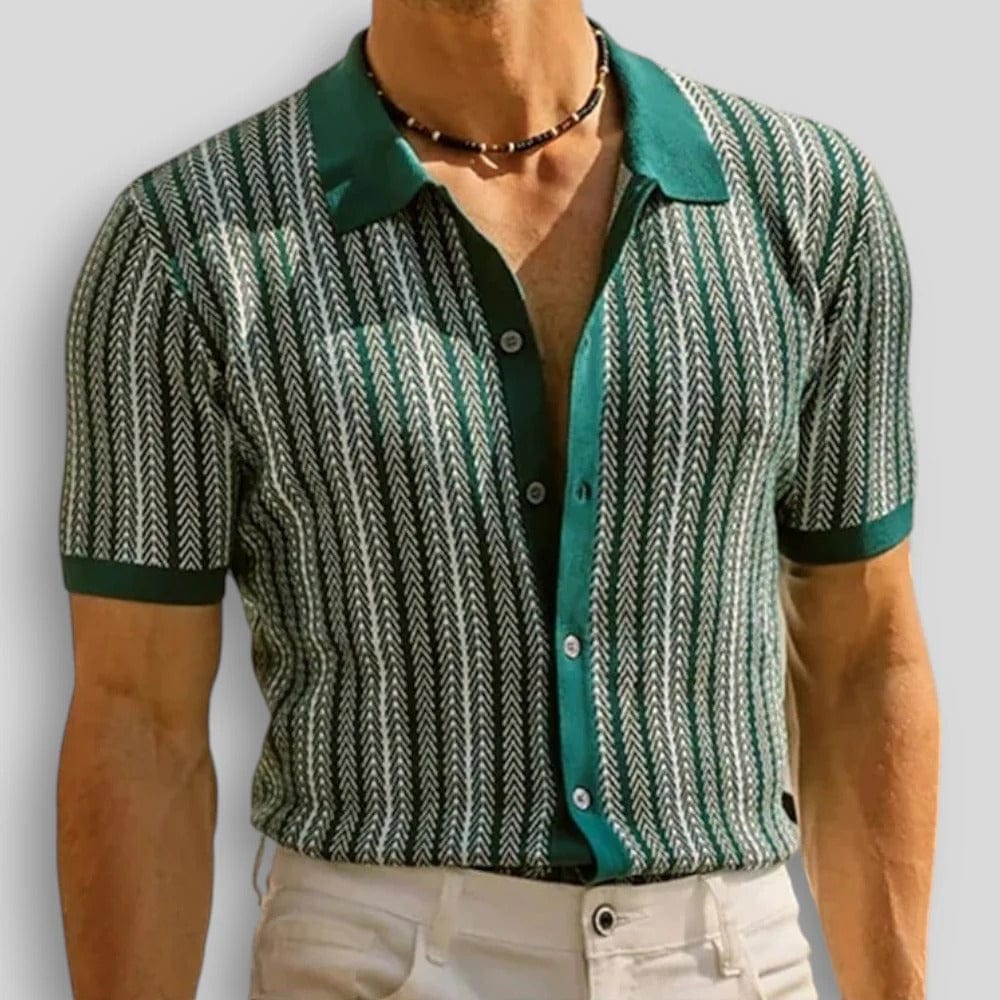 Polo homme en maille chevron avec col contrasté et fermeture à boutons
