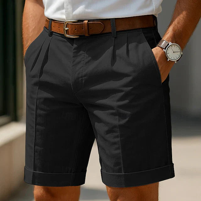 Short d'été plissé pour homme avec ourlet retroussé et poches latérales