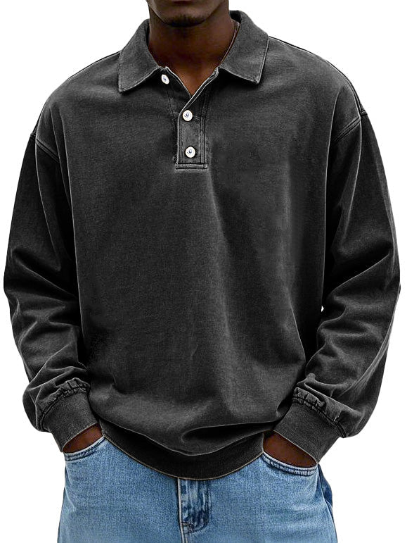 Polo décontracté pour homme en tissu lavé avec col soigné, coupe naturelle