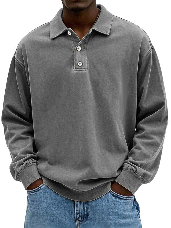 Polo décontracté pour homme en tissu lavé avec col soigné, coupe naturelle
