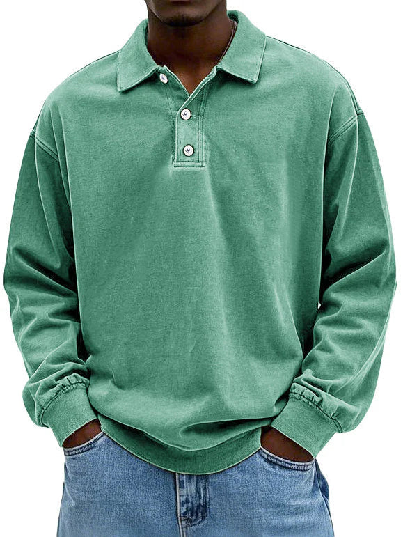 Polo décontracté pour homme en tissu lavé avec col soigné, coupe naturelle
