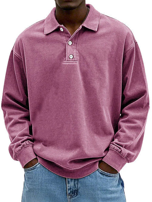 Polo décontracté pour homme en tissu lavé avec col soigné, coupe naturelle
