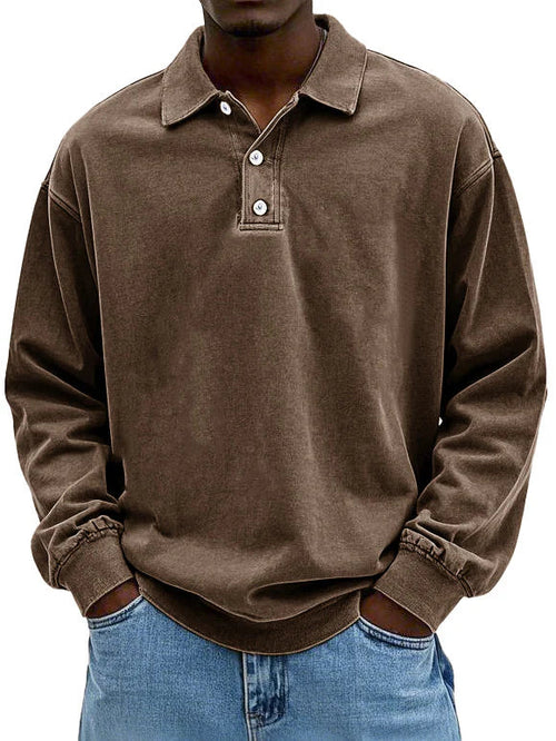 Polo décontracté pour homme en tissu lavé avec col soigné, coupe naturelle