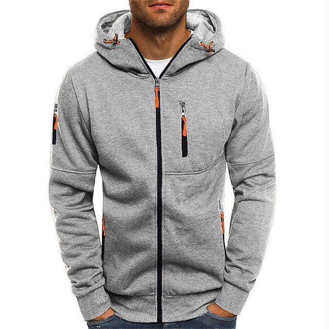 Veste à capuche zippée pour homme à coupe décontractée avec capuche réglable