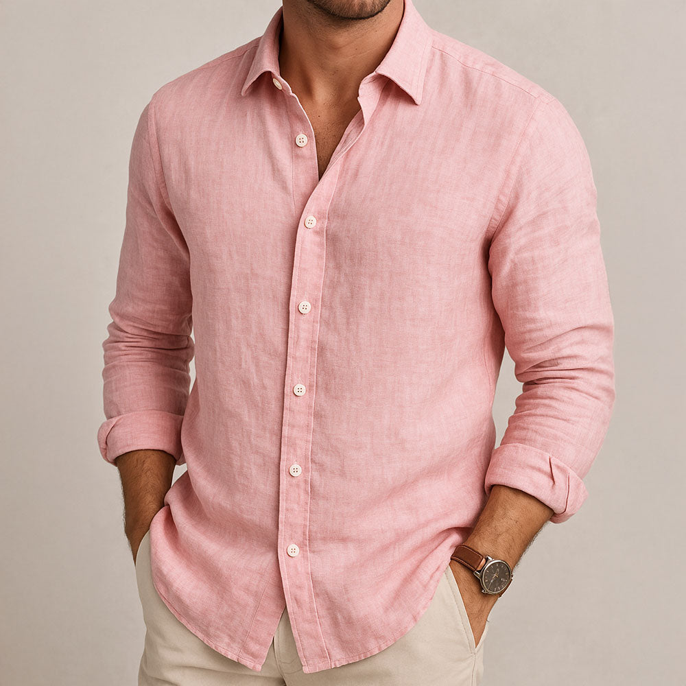 Chemise à boutons en lin et coton pour homme, coupe décontractée disponible en plusieurs couleurs