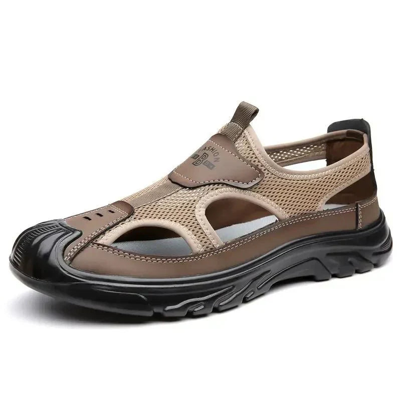 Sandales orthopédiques pour homme à semelle respirante en marron, gris et noir