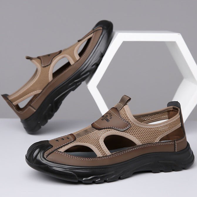 Sandales orthopédiques pour homme à semelle respirante en marron, gris et noir