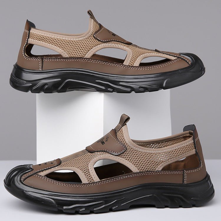 Sandales orthopédiques pour homme à semelle respirante en marron, gris et noir