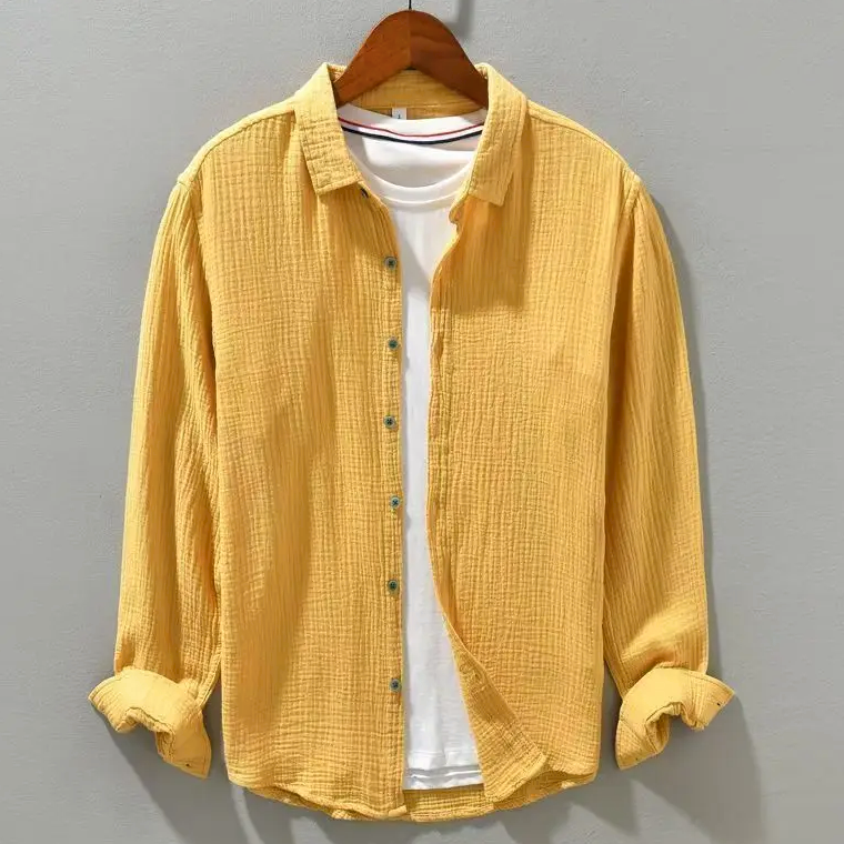 Chemise en coton doux à coupe décontractée pour homme, fermeture à boutons