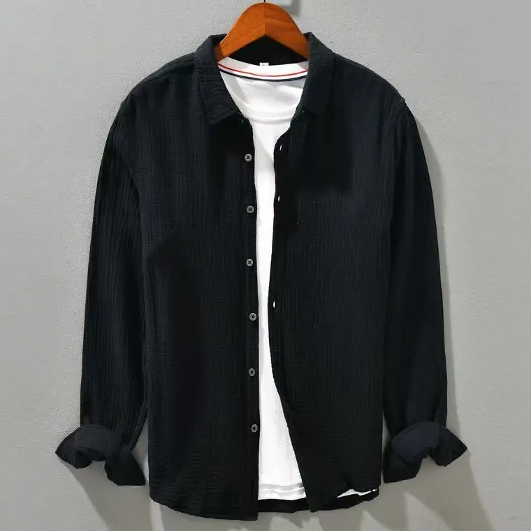 Chemise en coton doux à coupe décontractée pour homme, fermeture à boutons