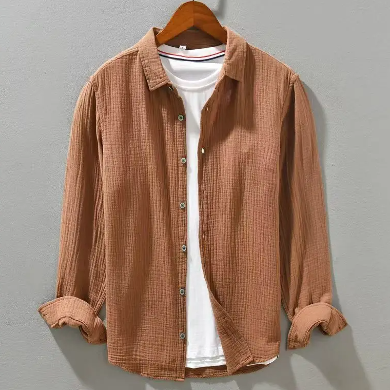 Chemise en coton doux à coupe décontractée pour homme, fermeture à boutons
