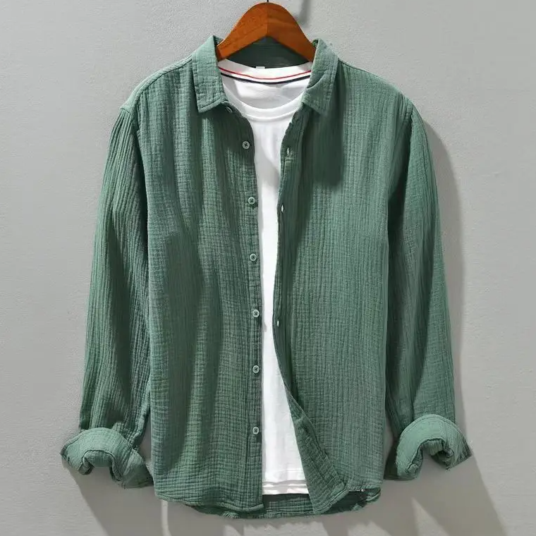 Chemise en coton doux à coupe décontractée pour homme, fermeture à boutons
