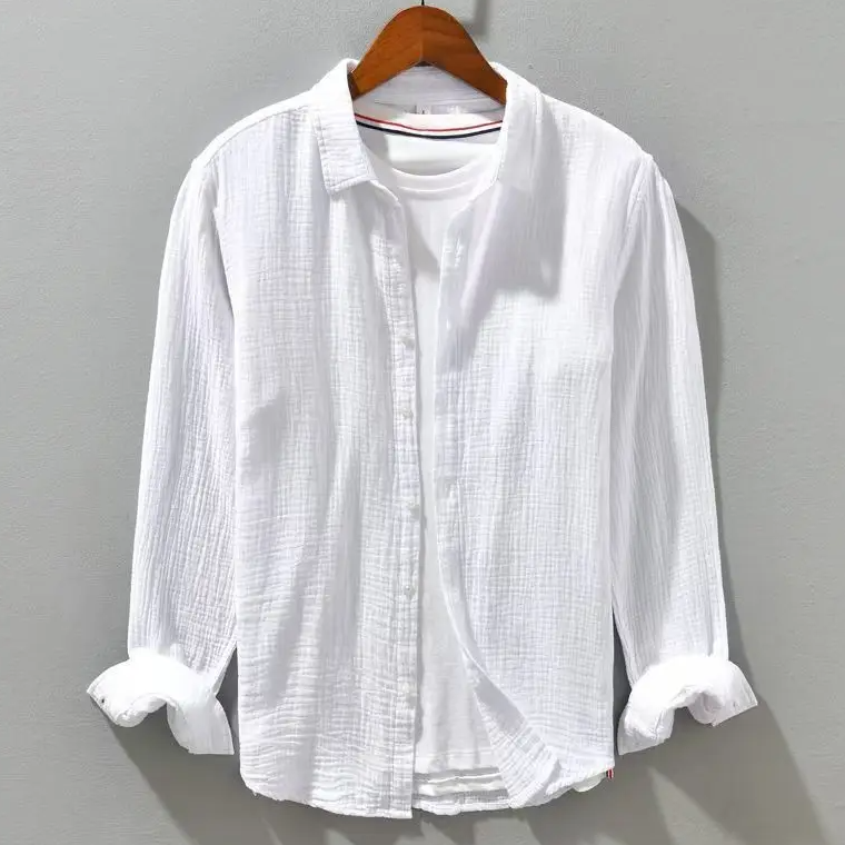Chemise en coton doux à coupe décontractée pour homme, fermeture à boutons
